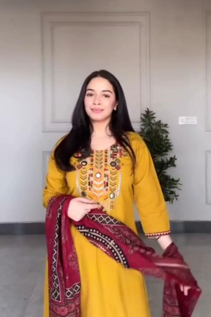 Premium Heavy Embroidered Suit Set with Dupatta