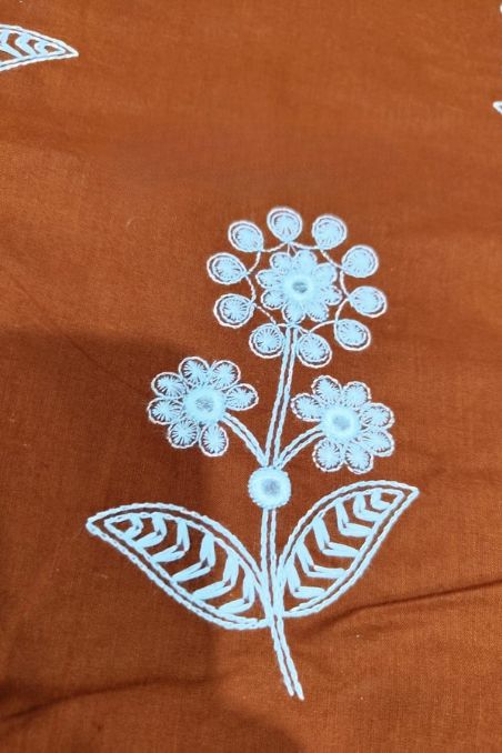 Floral Rust Embroidered Suit Set with Dupatta