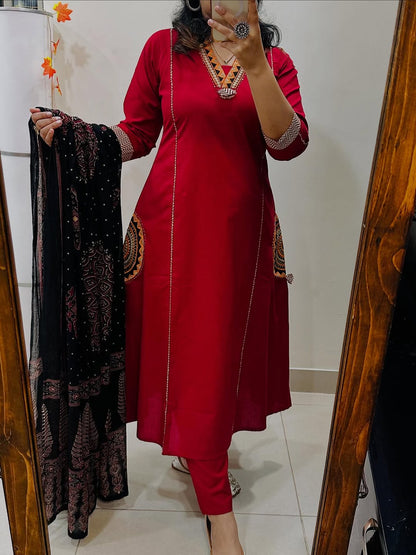 Designer Heavy Embroidered Suit Set with Dupatta