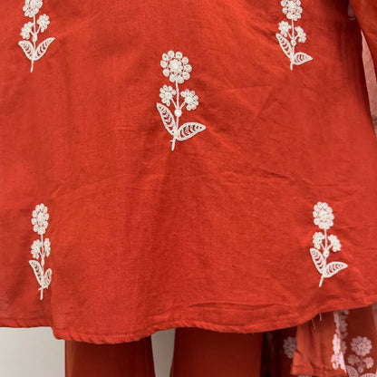 Floral Rust Embroidered Suit Set with Dupatta