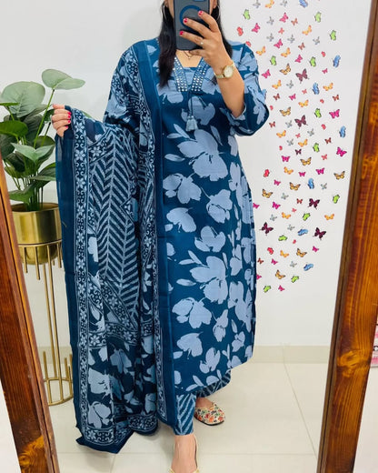 Designer Floral Embroidered Suit Set with Dupatta