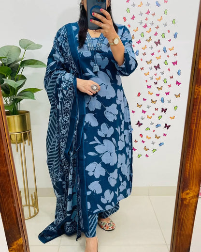 Designer Floral Embroidered Suit Set with Dupatta