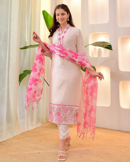 Elegant White Embroidered Suit Set with Dupatta