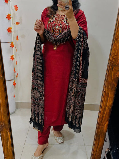 Premium Heavy Embroidered Suit Set with Dupatta