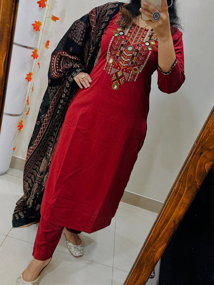 Premium Heavy Embroidered Suit Set with Dupatta