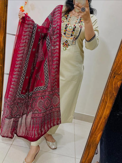 Premium Heavy Embroidered Suit Set with Dupatta