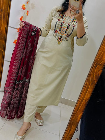 Premium Heavy Embroidered Suit Set with Dupatta