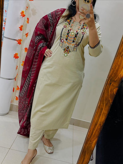 Premium Heavy Embroidered Suit Set with Dupatta