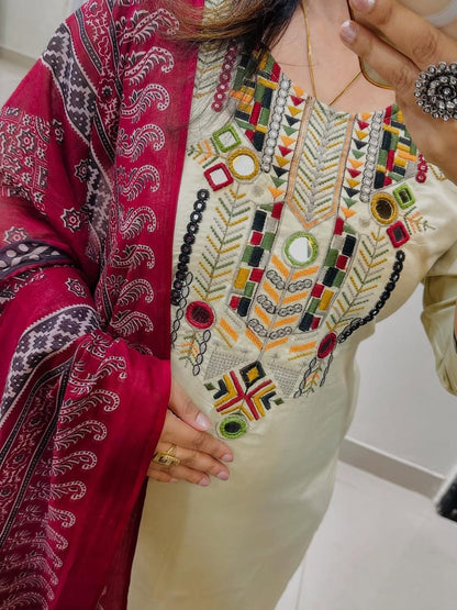 Premium Heavy Embroidered Suit Set with Dupatta