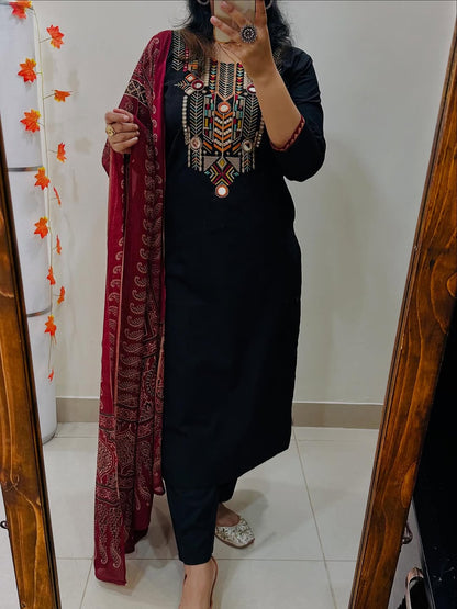 Premium Heavy Embroidered Suit Set with Dupatta