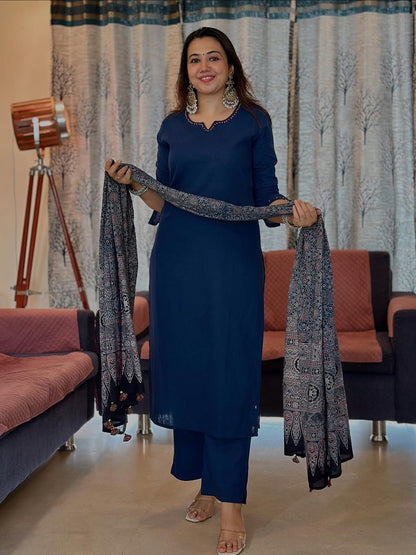 Navy Blue Suit Set with Dupatta
