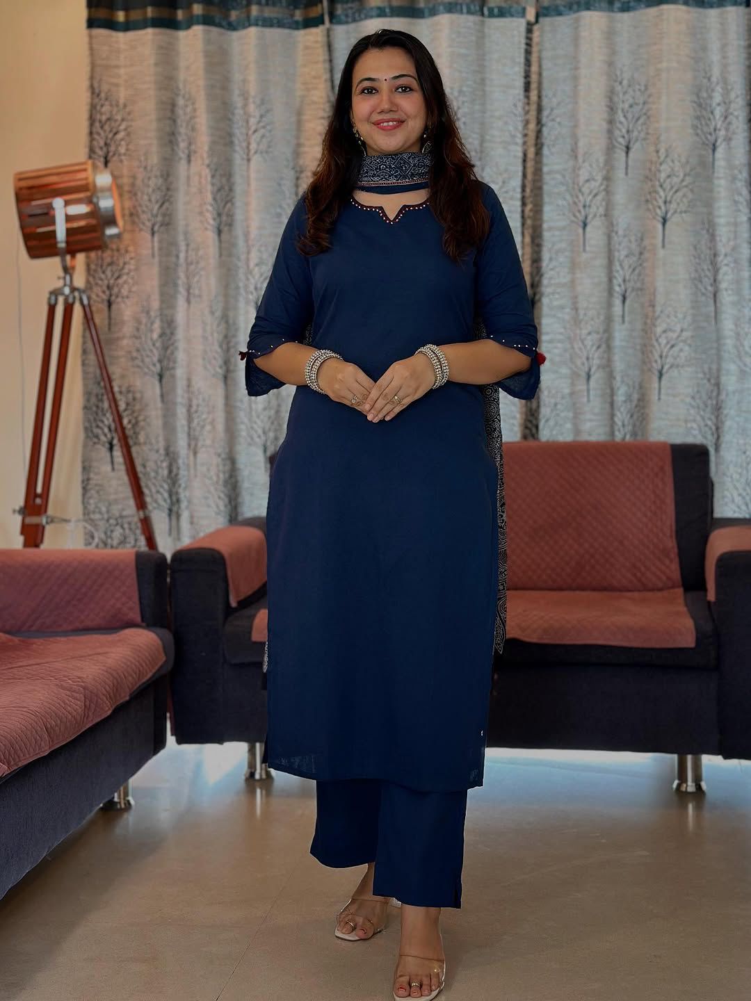 Navy Blue Suit Set with Dupatta