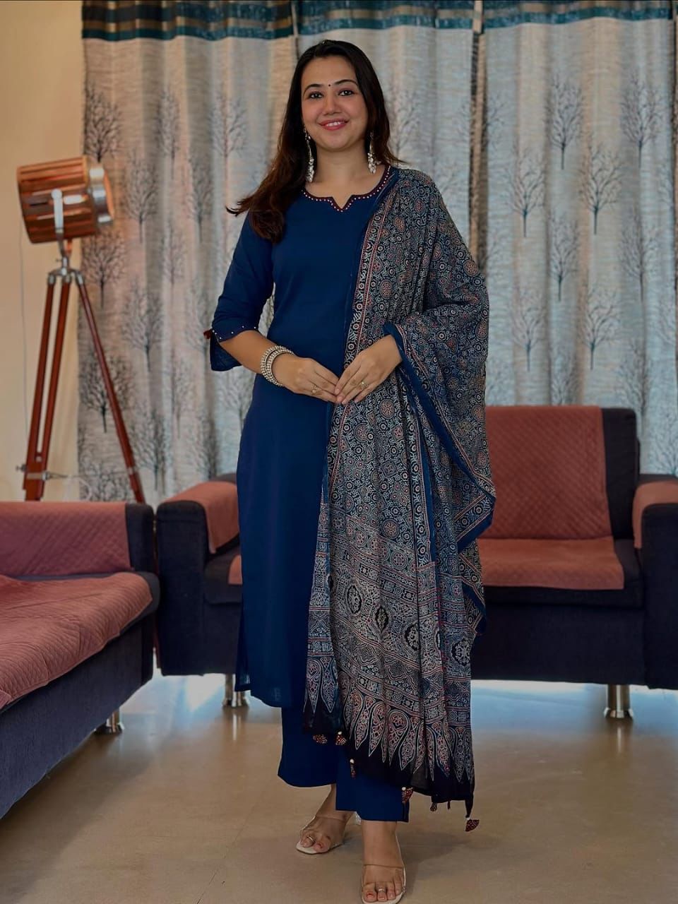 Navy Blue Suit Set with Dupatta