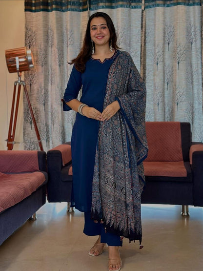 Navy Blue Suit Set with Dupatta