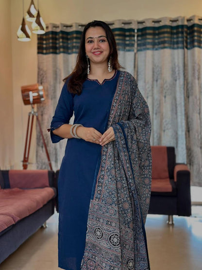 Navy Blue Suit Set with Dupatta