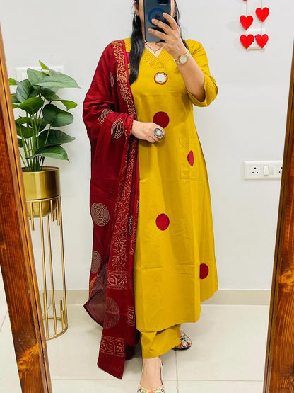 Yellow Suit Set with Mehroon Dupatta