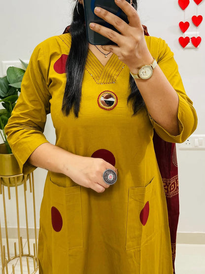 Yellow Suit Set with Mehroon Dupatta